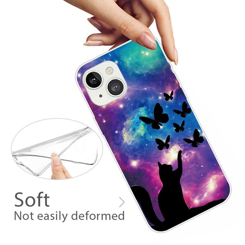 Kuori Case iPhone 13 Mini Puhelinkuoret Kissat Ja Perhoset Avaruudessa