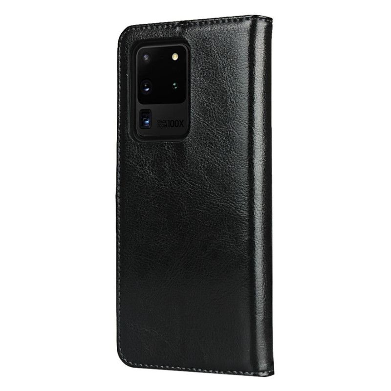 Flip Kotelot Samsung Galaxy S20 Ultra Harmaa Musta Puhelinkuoret Aitoa Nahkaa