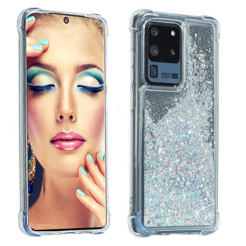 Kuori Samsung Galaxy S20 Ultra Oranssi Punainen Paljeteilla Vahvistetut Kulmat Suojakuori