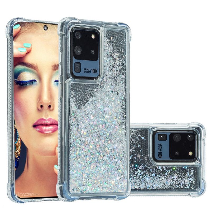 Kuori Samsung Galaxy S20 Ultra Oranssi Punainen Paljeteilla Vahvistetut Kulmat Suojakuori