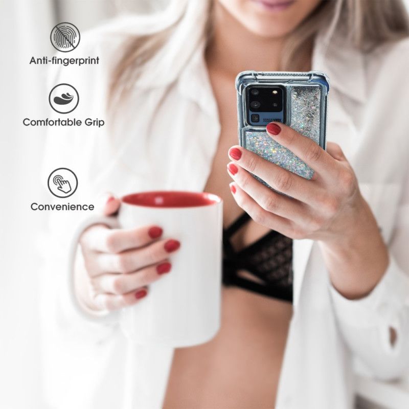 Kuori Samsung Galaxy S20 Ultra Oranssi Punainen Paljeteilla Vahvistetut Kulmat Suojakuori