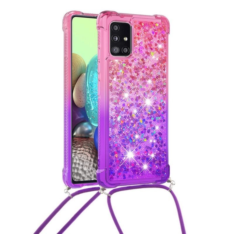 Kuori Samsung Galaxy A71 Vaaleansininen Vaaleanpunainen Silikoni Kimallus Ja Johto Suojakuori