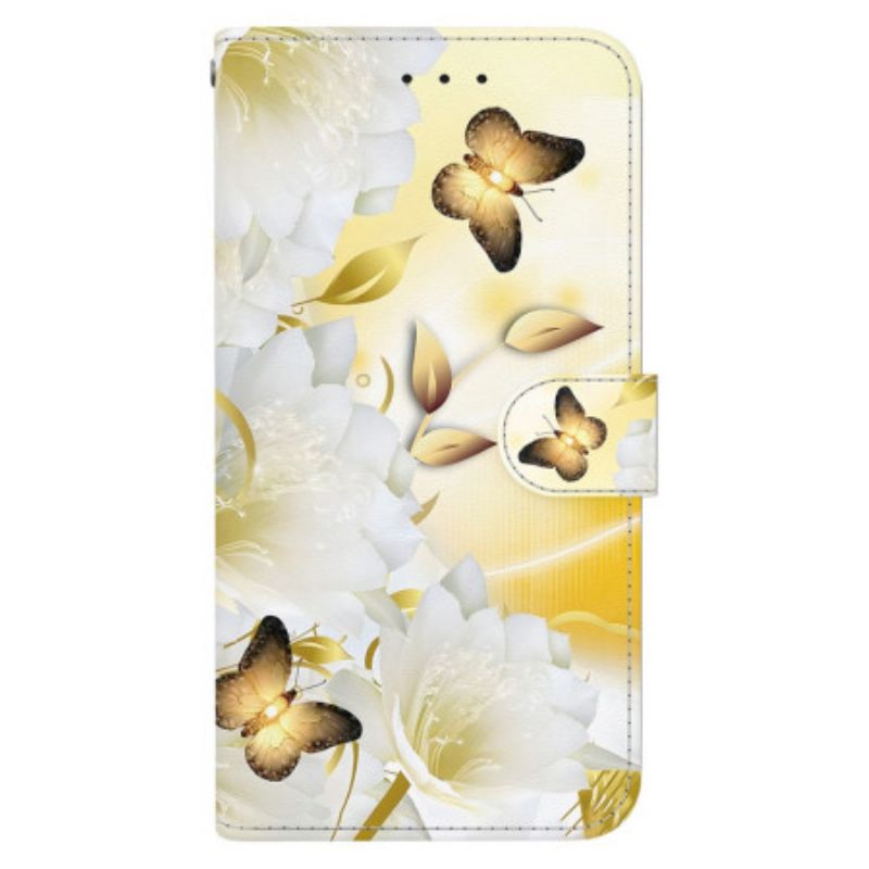 Kotelot Xiaomi 14t Pro Kultaisia Perhosia Ja Valkoisia Kukkia