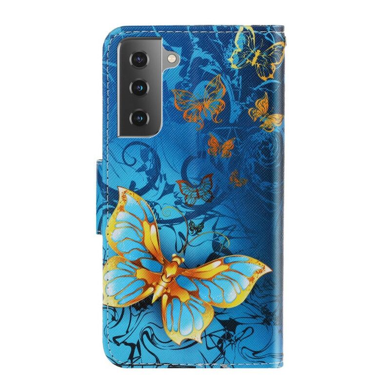 Flip Kotelot Samsung Galaxy S21 Fe Butterflies Hihnan Muunnelmia