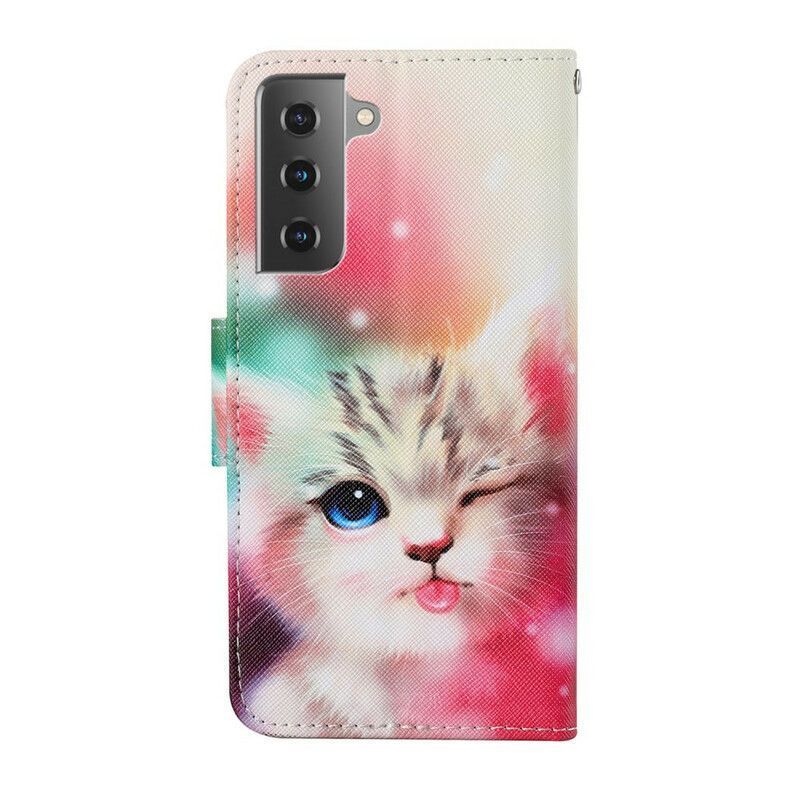 Flip Kotelot Samsung Galaxy S21 Fe Tarinat Kissoista Kaulanauhalla