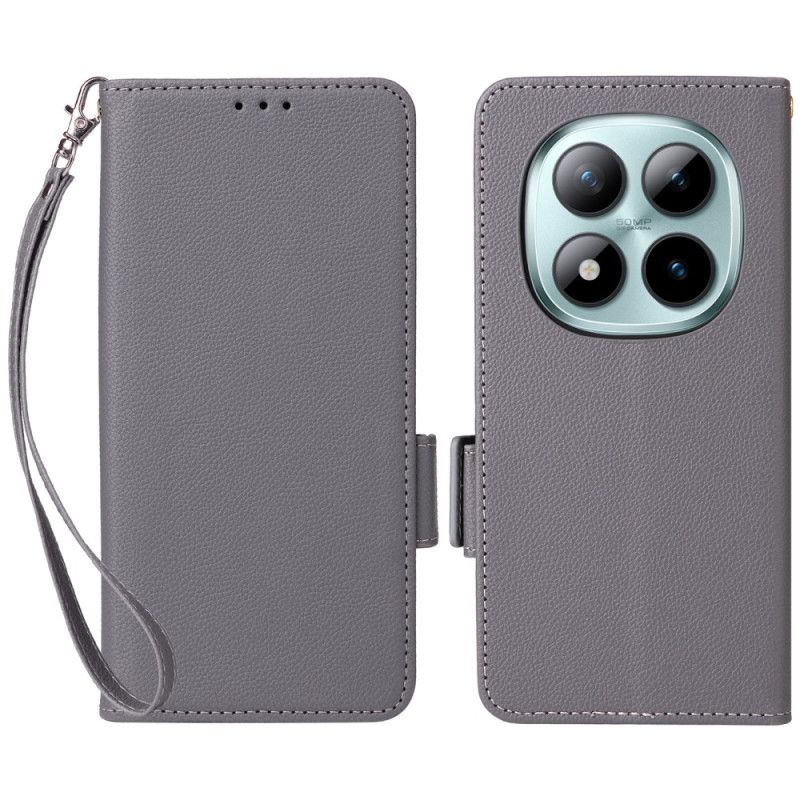 Nahkakotelo Xiaomi Redmi Note 15 Pro Plus 5g Litsi-keinonahka Hihnalla