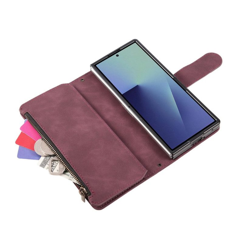 Kotelot Samsung Galaxy Z Fold 7 Mokkanahkakuvioinen Lompakko Olkahihnalla