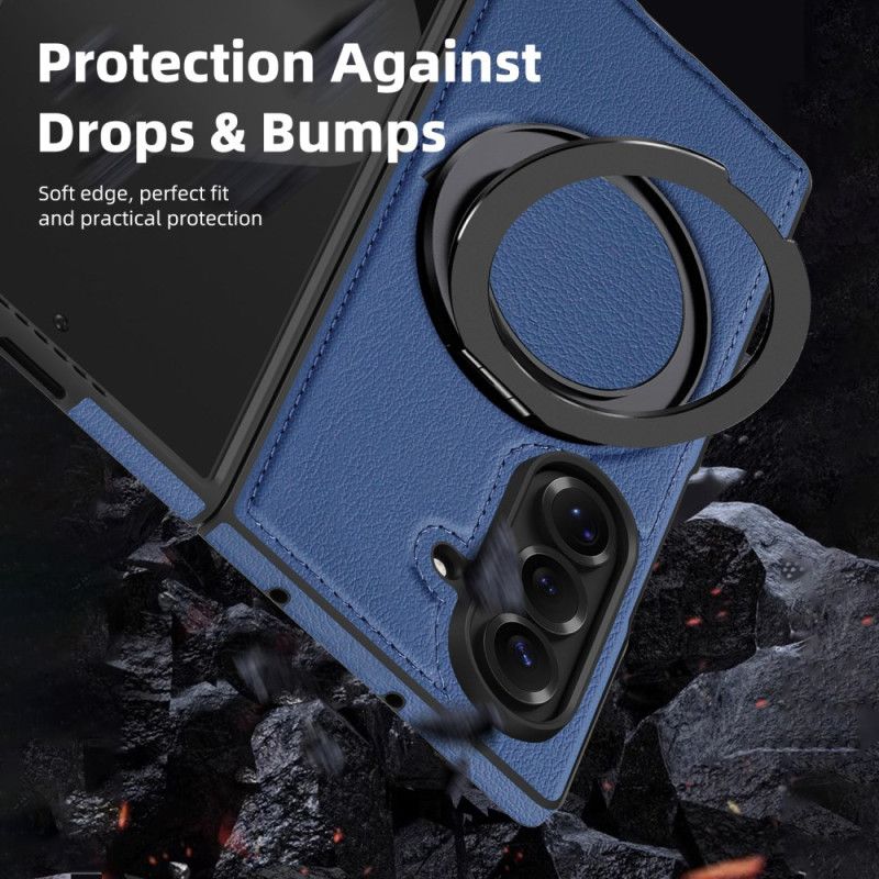 Kuori Samsung Galaxy Z Fold 7 Magsafe-yhteensopiva Nahkaefekti Pyörivällä Rengaspidikkeellä