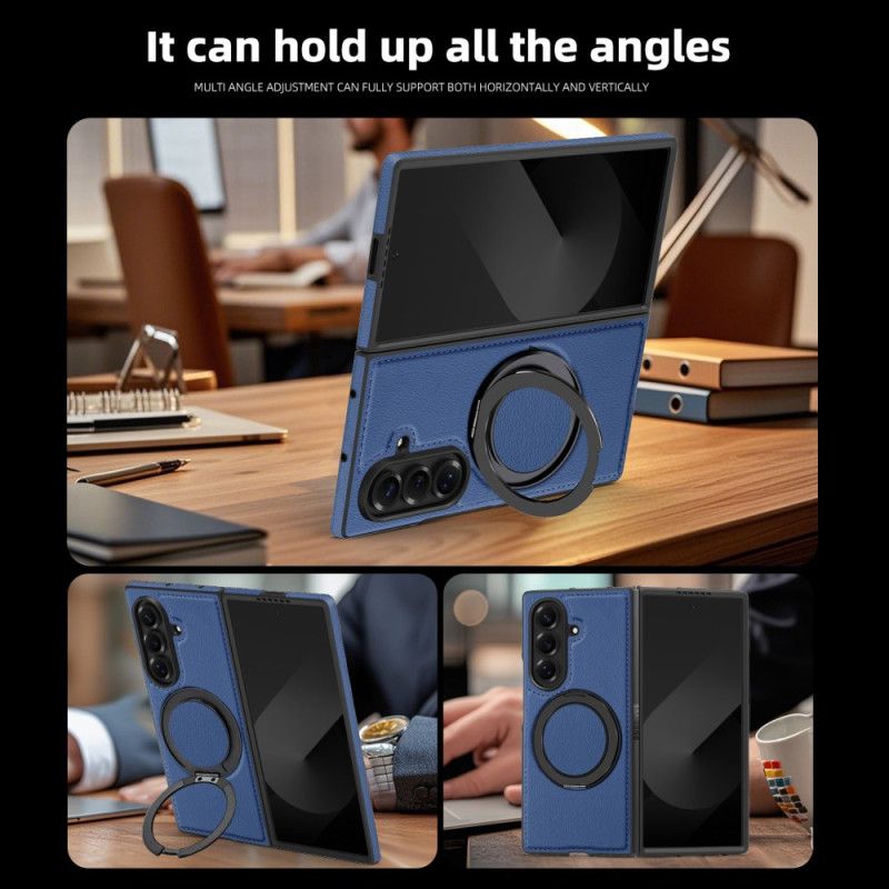 Kuori Samsung Galaxy Z Fold 7 Magsafe-yhteensopiva Nahkaefekti Pyörivällä Rengaspidikkeellä