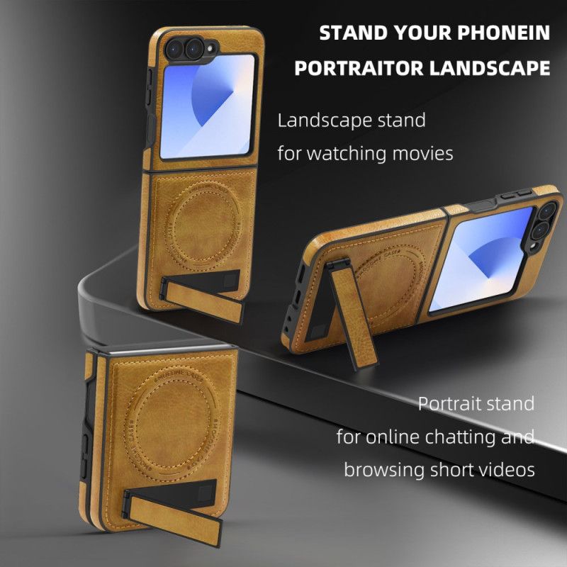 Kuori Samsung Galaxy Z Flip 7 Fe Magsafe-yhteensopiva Nahkaefekti Jalusta