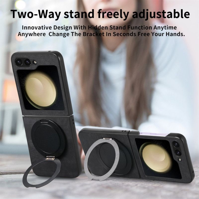 Kuori Samsung Galaxy Z Flip 7 Fe Mokkanahkaefekti Pyörivällä Jalustalla