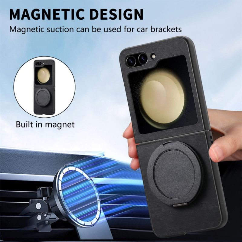 Kuori Samsung Galaxy Z Flip 7 Fe Mokkanahkaefekti Pyörivällä Jalustalla