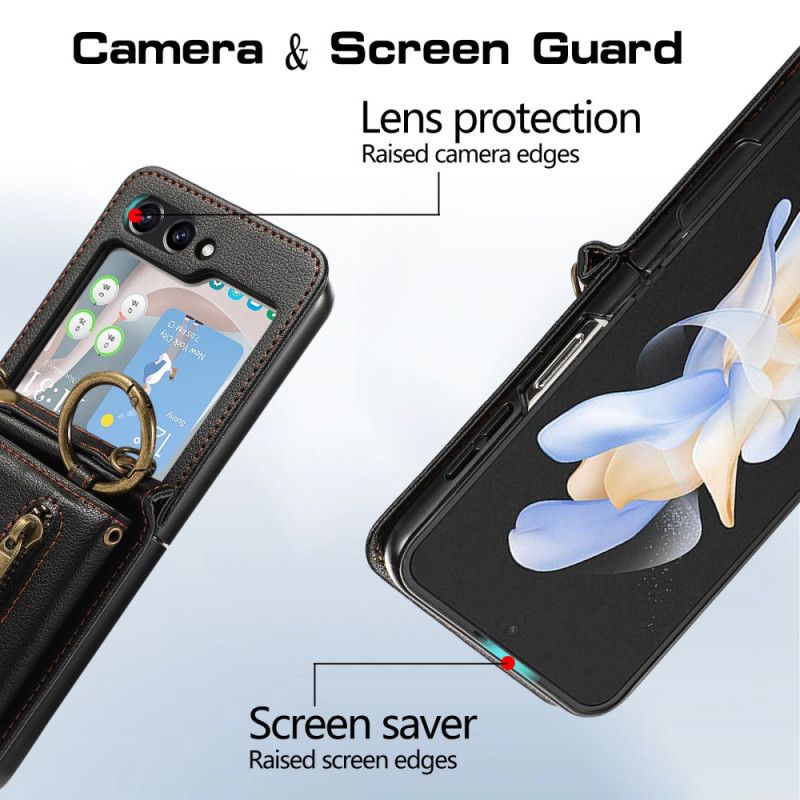 Kuori Samsung Galaxy Z Flip 7 Fe Vetoketjullinen Lompakko Ja Olkahihna Suojakuori