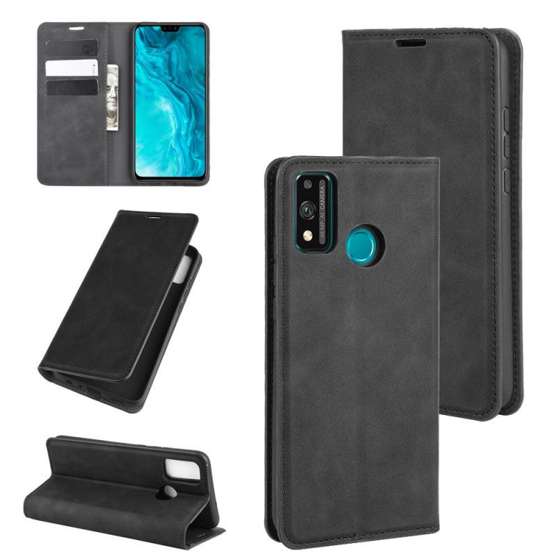 Flip Kotelot Honor 9X Lite Punainen Musta Silkkiä Pehmeää Nahkaa