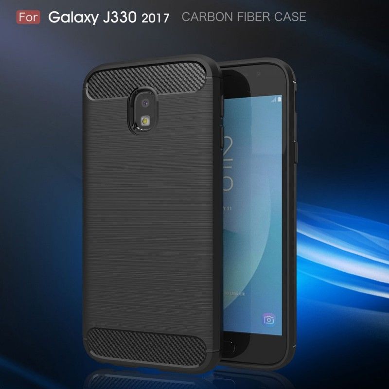 Kuori Samsung Galaxy J3 2017 Harmaa Musta Harjattu Hiilikuitu