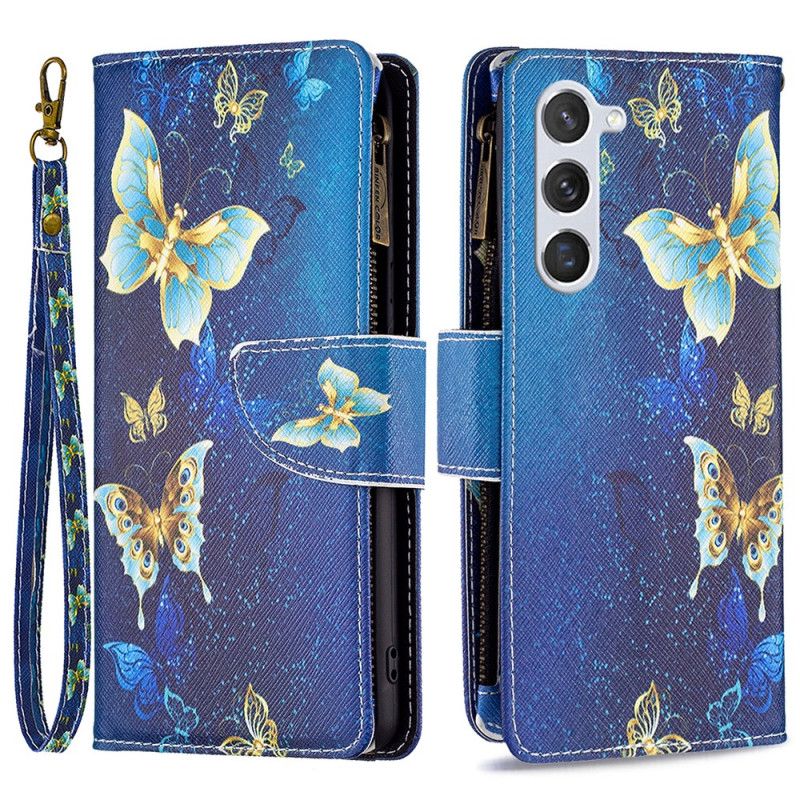 Kotelot Samsung Galaxy S24 5g Puhelinkuoret Golden Butterflies -lompakko Hihnalla