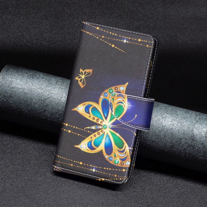 Kotelot Samsung Galaxy S24 5g Puhelinkuoret Rhinestone Butterflies -lompakko Hihnalla