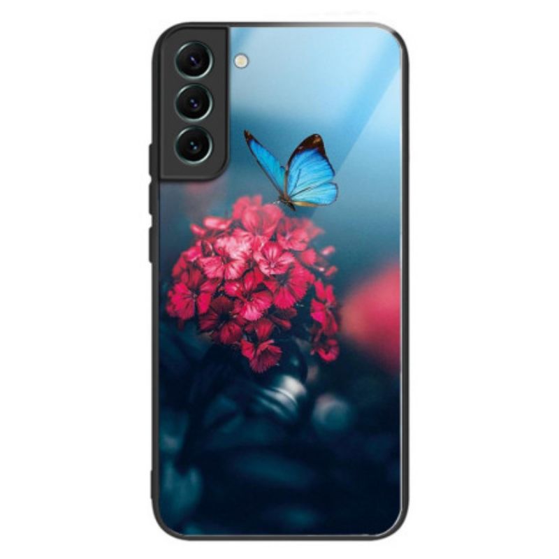 Kuori Samsung Galaxy S24 5g Sininen Butterfly Karkaistu Lasi