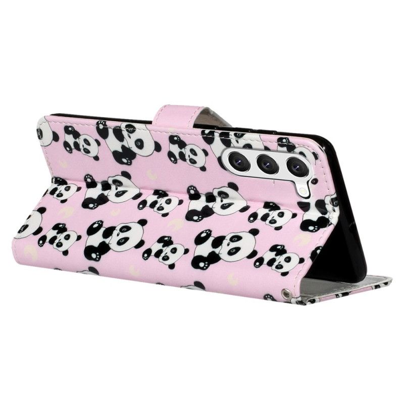 Nahkakotelo Samsung Galaxy S24 5g Panda-kuvio Hihnalla