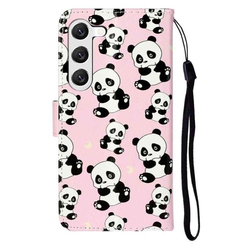 Nahkakotelo Samsung Galaxy S24 5g Panda-kuvio Hihnalla