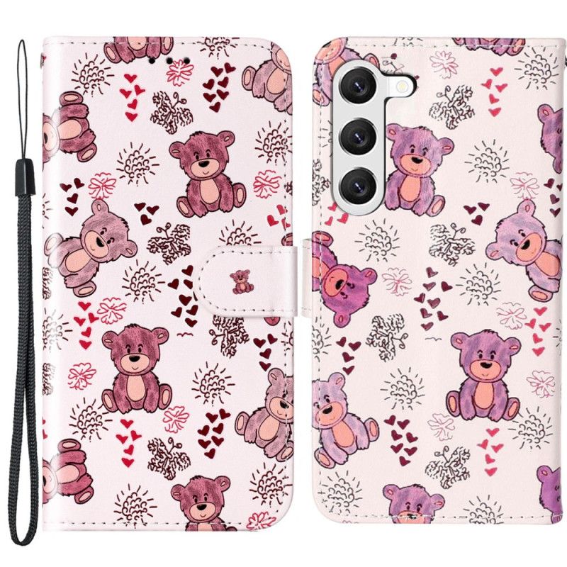 Nahkakotelo Samsung Galaxy S24 5g Pienet Nallekarhut Hihnalla