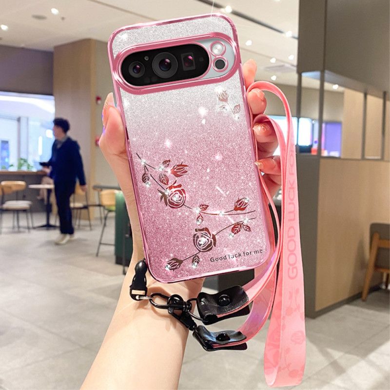 Kuori Google Pixel 9 Pro Kukat Ja Strassit Kadem-hihnalla