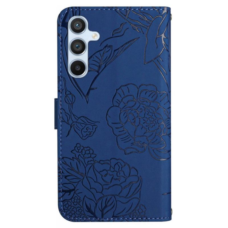 Nahkakotelo Samsung Galaxy M55 5g Perhosprintti Olkahihnalla