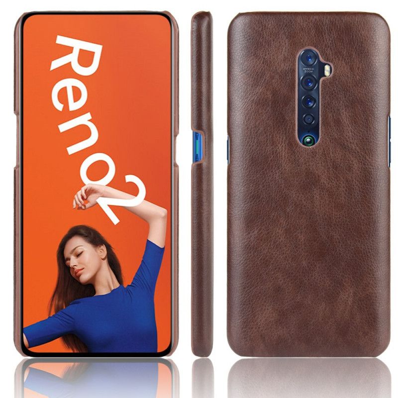 Kuori Oppo Reno 2 Harmaa Musta Litsi Nahkaa