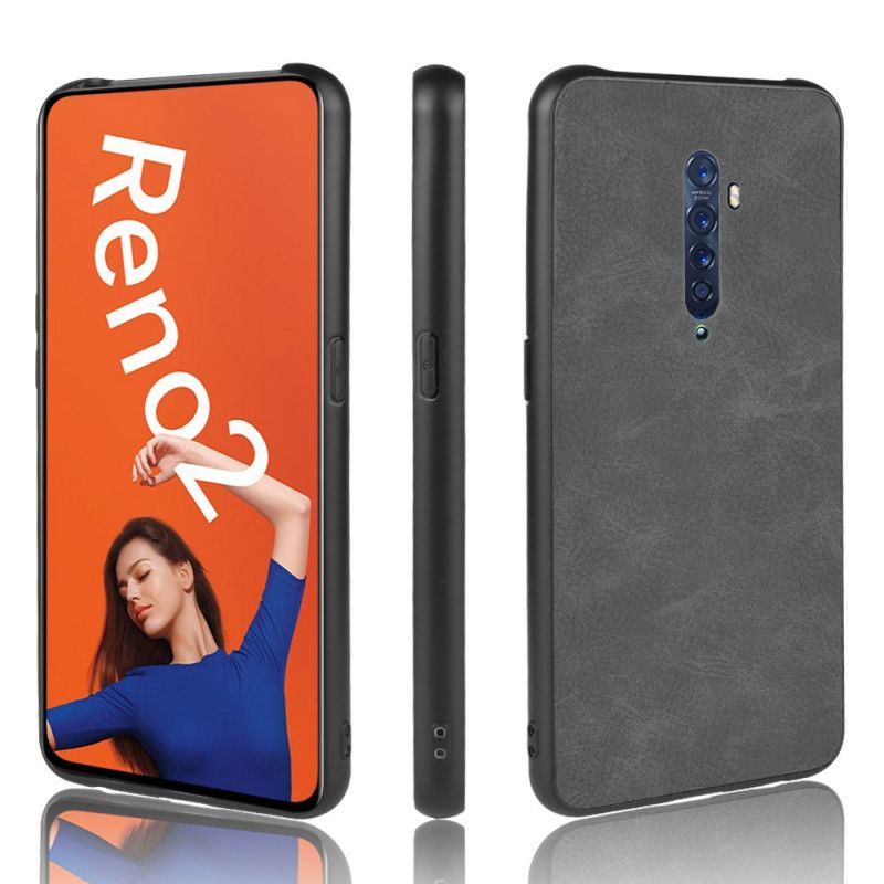 Kuori Oppo Reno 2 Tummansininen Musta Hienostunut Nahkaefekti