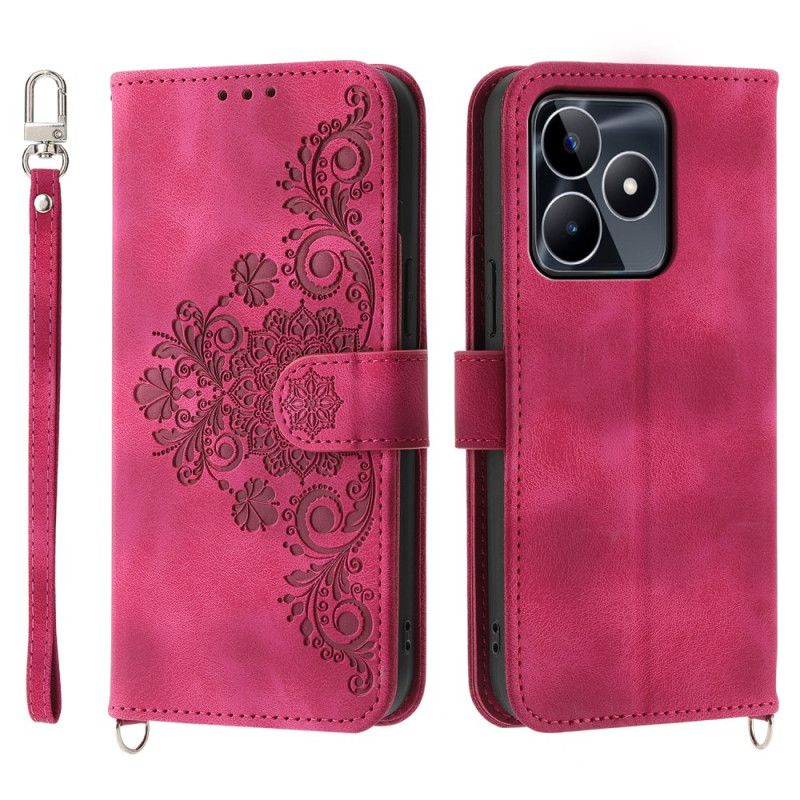 Kotelot Realme C53 Kukkakuvio Hihnalla Ja Olkahihnalla