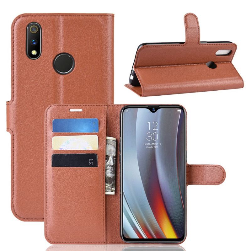 Nahkakotelo Oppo Realme 3 Pro Violetti Puhelinkuoret Litsi-Tekonahka