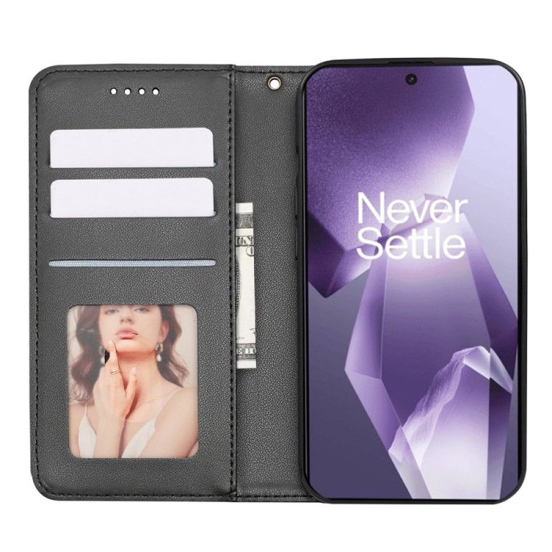 Nahkakotelo Oneplus 13r Ruutukuvioinen Hihnalompakko Suojakuori