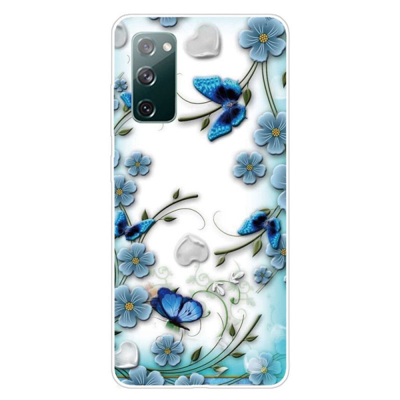 Kuori Samsung Galaxy S20 FE Läpinäkyvät Retro-Perhoset Ja Kukat Suojakuori