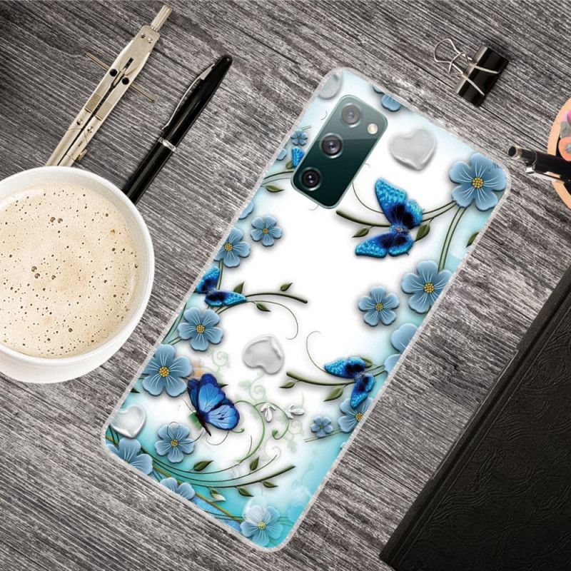 Kuori Samsung Galaxy S20 FE Läpinäkyvät Retro-Perhoset Ja Kukat Suojakuori