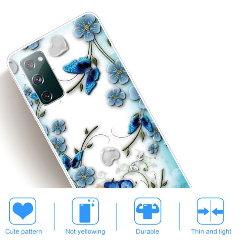 Kuori Samsung Galaxy S20 FE Läpinäkyvät Retro-Perhoset Ja Kukat Suojakuori