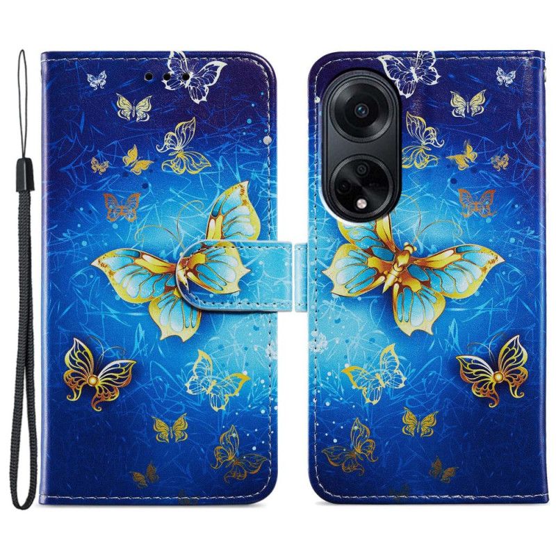 Kotelot Oppo A98 5g Kultaiset Perhoset Hihnalla