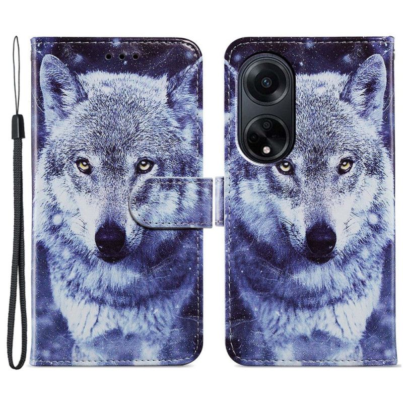 Kotelot Oppo A98 5g Valkoinen Susi Hihnalla