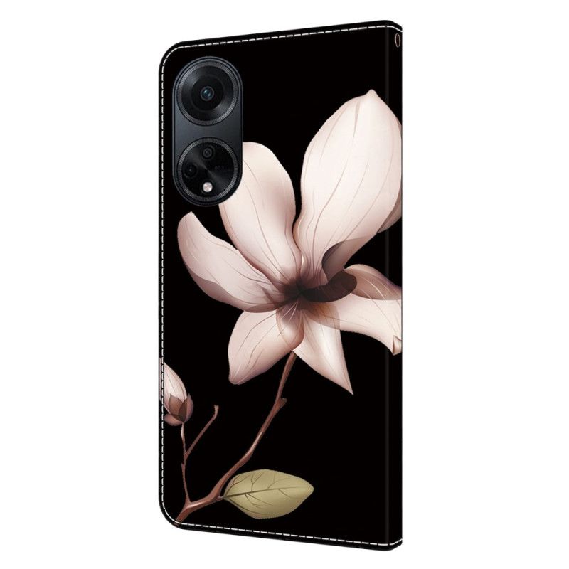 Kuoret Oppo A98 5g Vaaleanpunainen Kukka Mustalla Taustalla