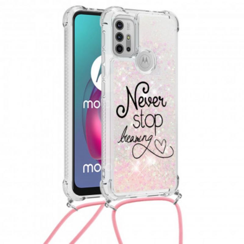 Kuori Moto G30 / G10 Älä Koskaan Lopeta Kimaltelevaa Kiristysnauhaa