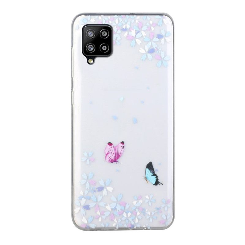Kuori Samsung Galaxy A12 Läpinäkyvät Perhoset Ja Kukat