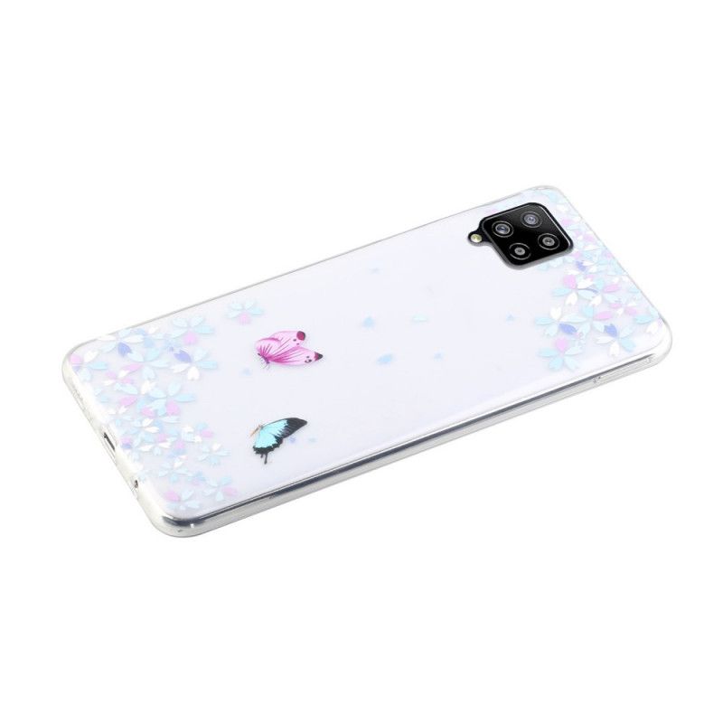 Kuori Samsung Galaxy A12 Läpinäkyvät Perhoset Ja Kukat
