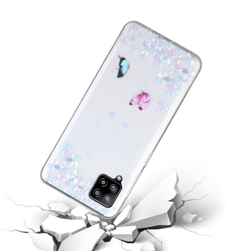 Kuori Samsung Galaxy A12 Läpinäkyvät Perhoset Ja Kukat