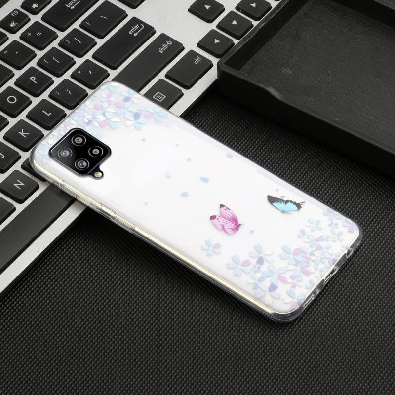 Kuori Samsung Galaxy A12 Läpinäkyvät Perhoset Ja Kukat