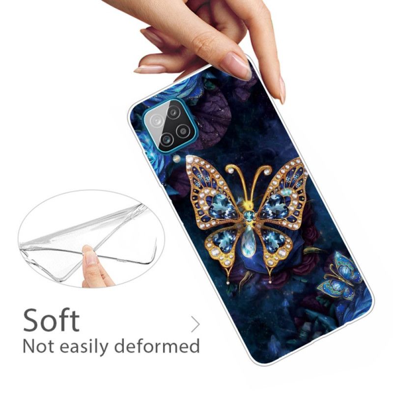 Kuori Samsung Galaxy A12 Tummansininen Tummansininen Ylellinen Perhonen