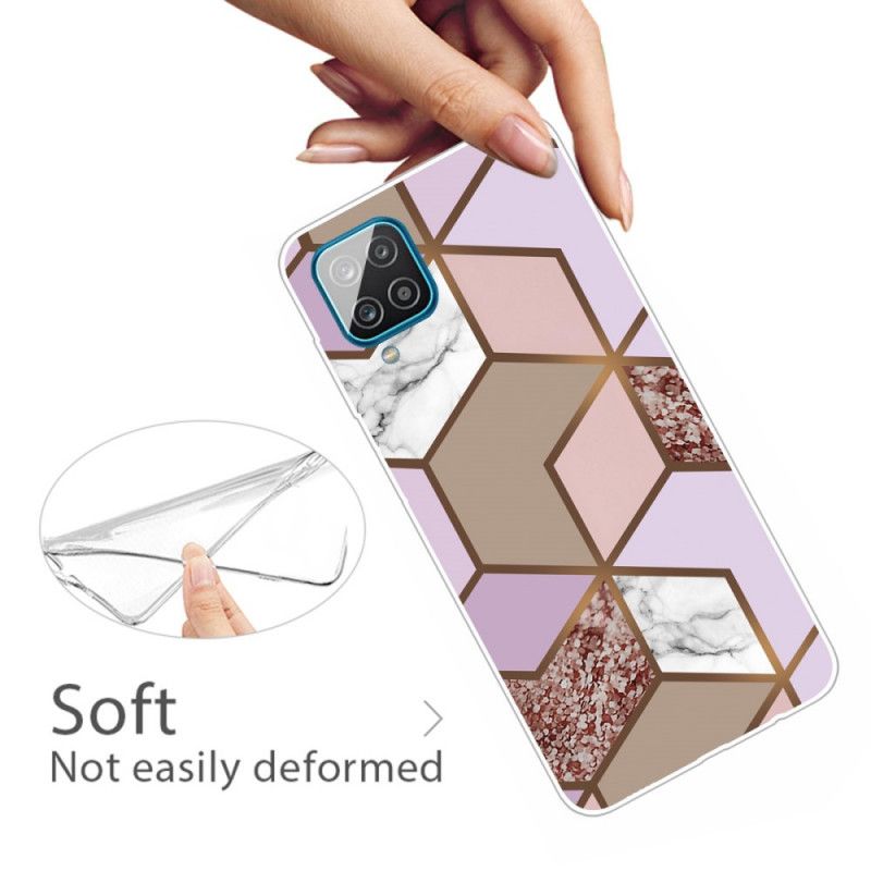Kuori Samsung Galaxy A12 Valkoinen Musta Geometrinen Marmori