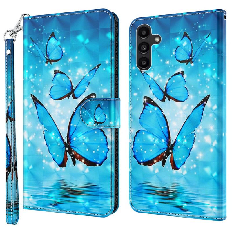 Kotelot Samsung Galaxy A55 5g Puhelinkuoret Siniset Perhoset Hihnalla