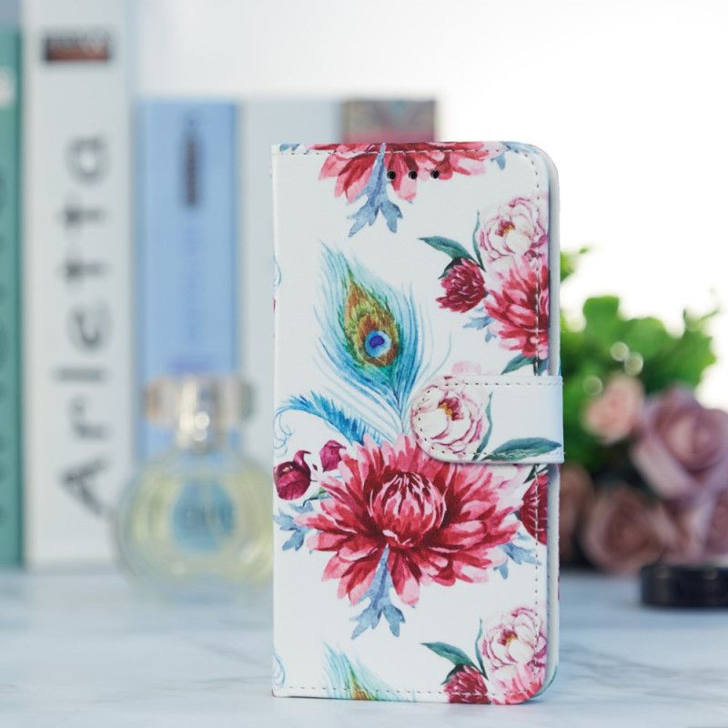 Kotelot Samsung Galaxy A55 5g Punaiset Kukat Hihnalla