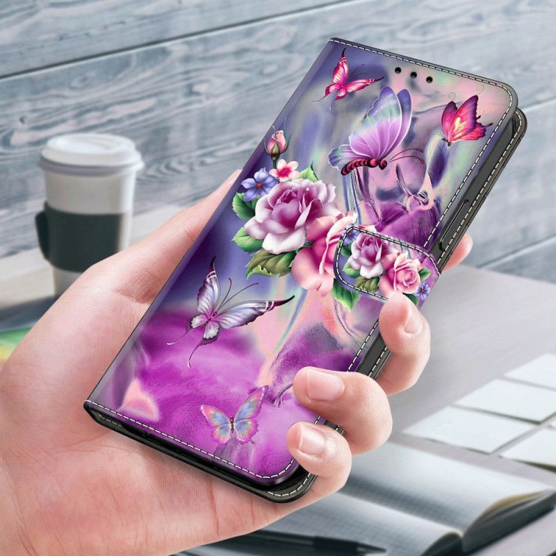 Kotelot Samsung Galaxy A55 5g Purppuraisia Perhosia Ja Kukkia Suojakuori