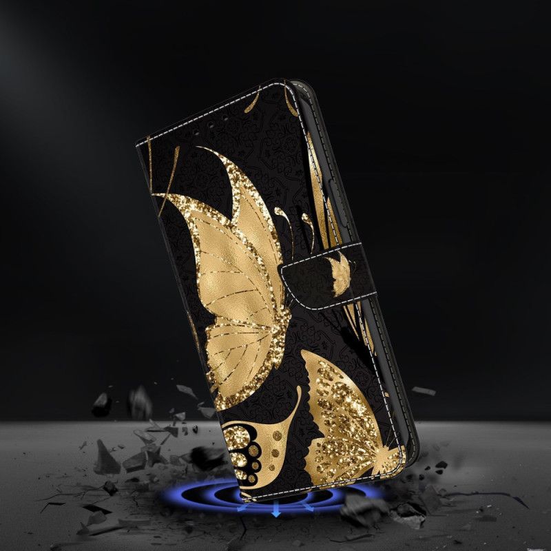 Nahkakotelo Samsung Galaxy A55 5g Kultainen Perhonen