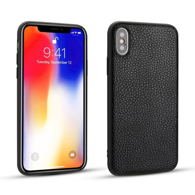 Kuori iPhone XS Ruskea Musta Aitoa Litsi Nahkaa Suojakuori